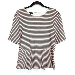 Talbots Striped Peplum Top‎ Womens L Pink Short Sleeve Casual Professional Shirt